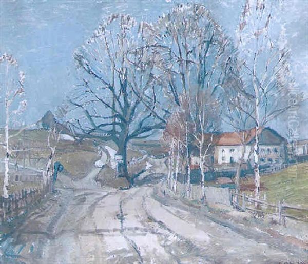 Weggabelung Mit Bauernhofen Oil Painting by Otto Miller-Diflo