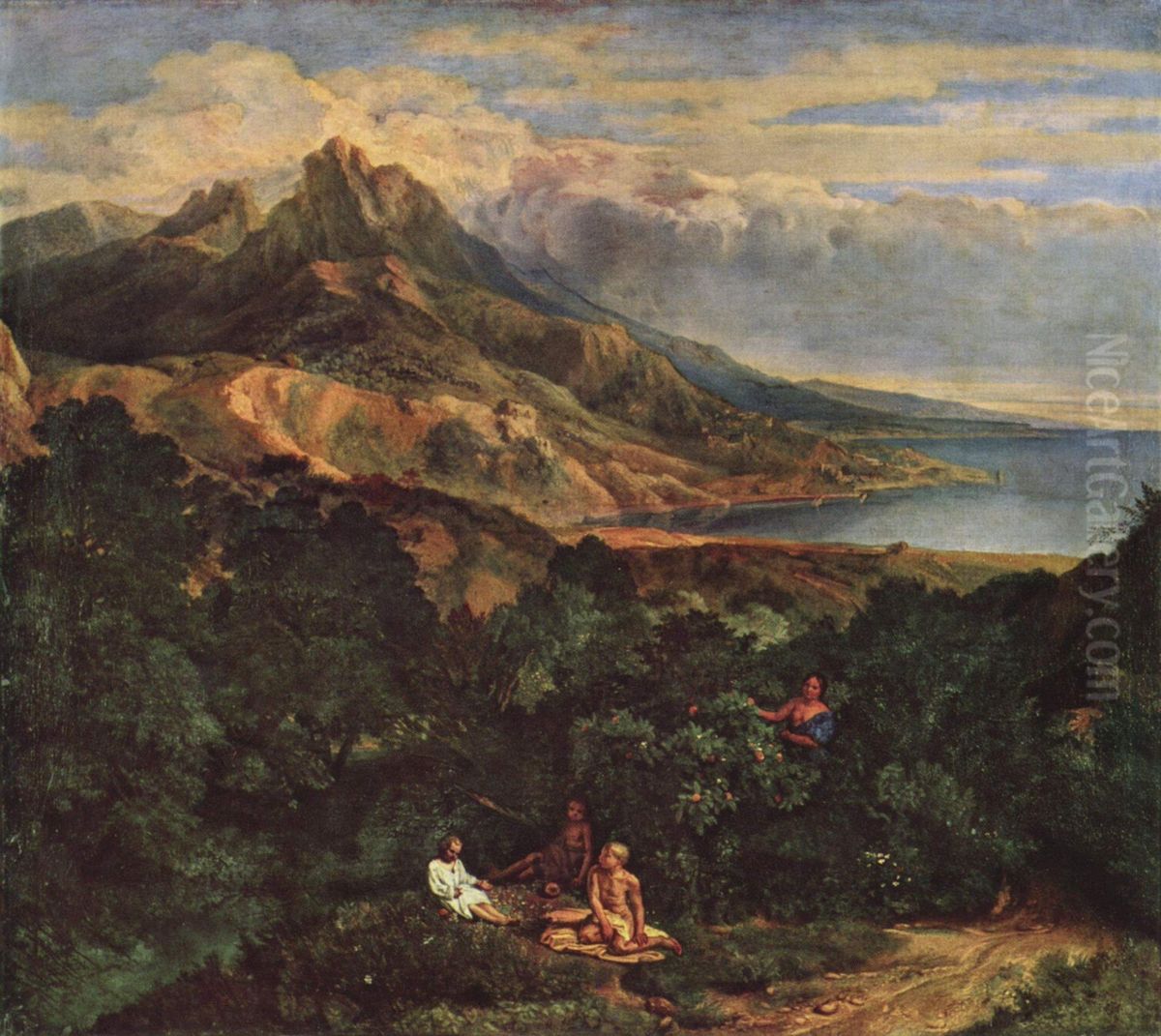 Italienische Kustenlandschaft Oil Painting by Francisque Millet