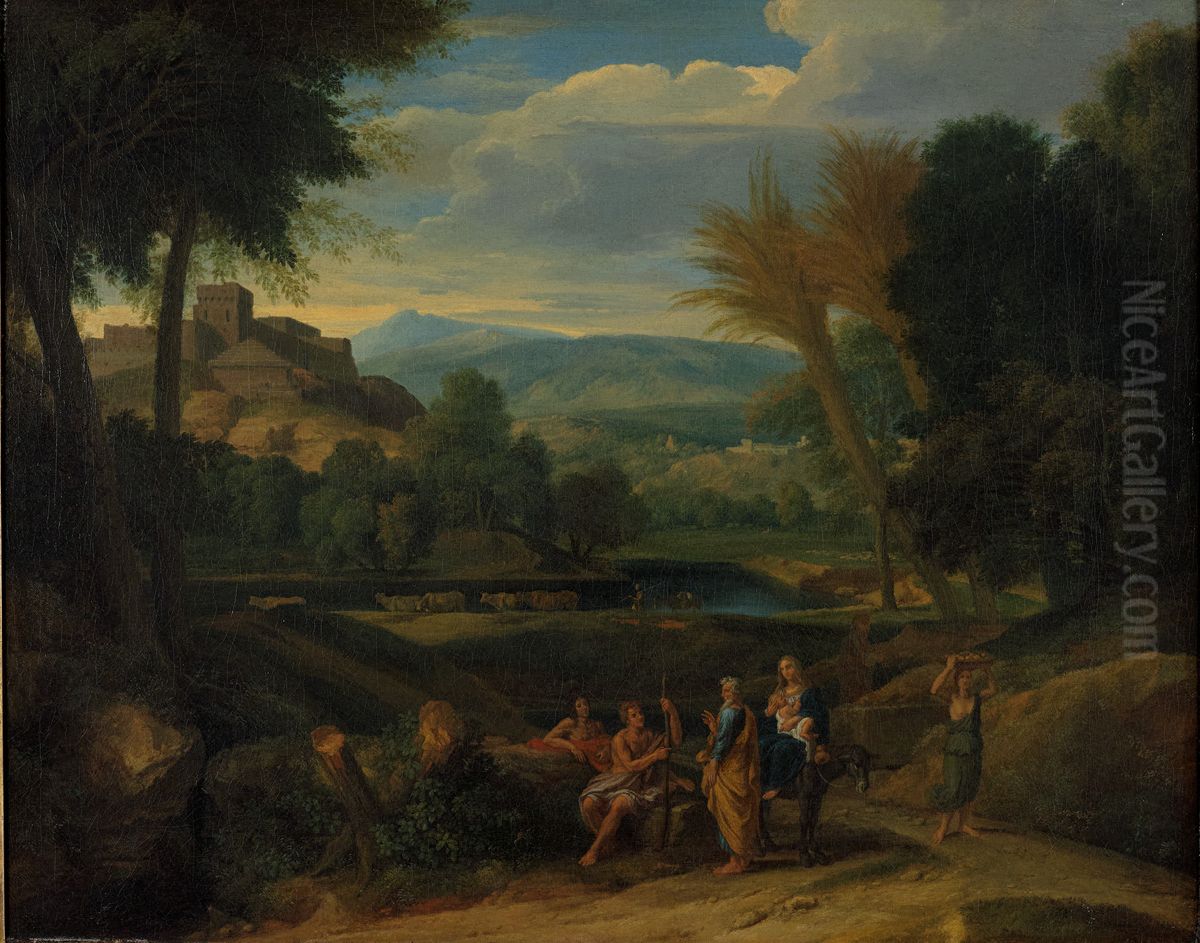 A Classical Landscape With The Flight Into Egypt Oil Painting by Francisque Millet