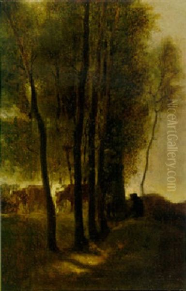 Cowherd In The Gorge Aux Nefliers Oil Painting by Jean-Francois Millet