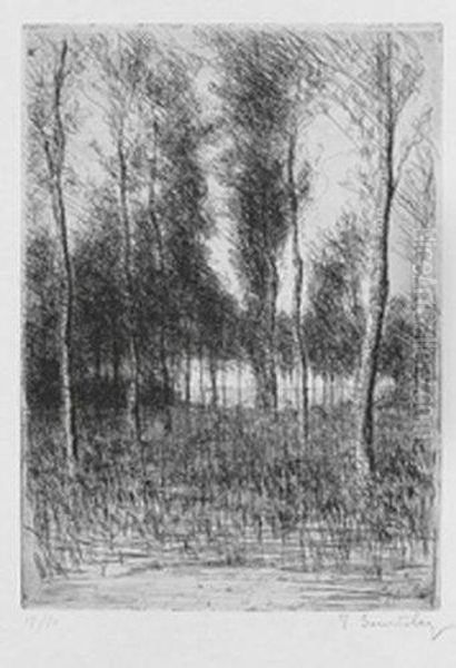 Le Soir Dans Les Peupliers. Oil Painting by Jacques Beurdeley