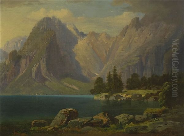 Blick Uber Den Konigssee Auf St. Bartholoma Oil Painting by Karl Millner
