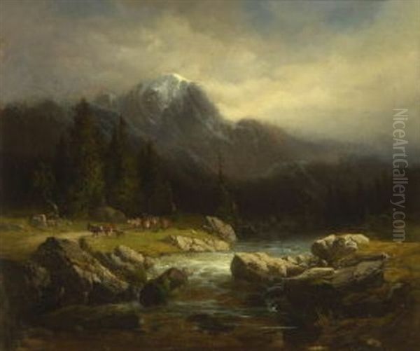 Almabtrieb Im Hochgebirge Oil Painting by Karl Millner