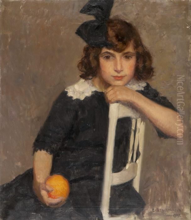 Portrait Eines Sitzenden Madchens Mit Einer Orange Oil Painting by Emil Beurmann