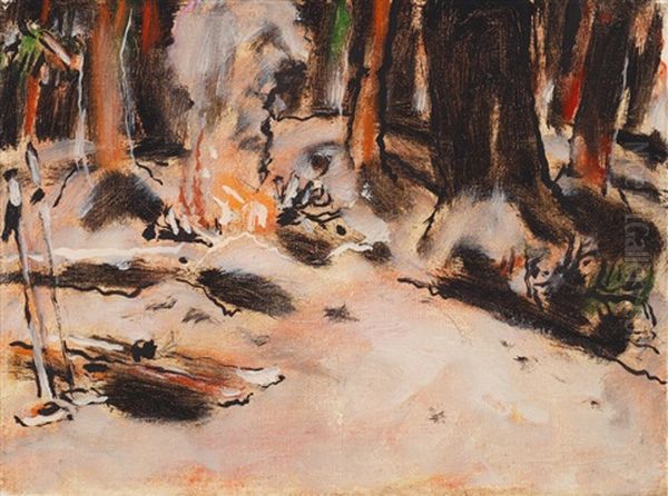 Campfire In Winter, Uxbridge, Ontario Oil Painting by David Brown Milne