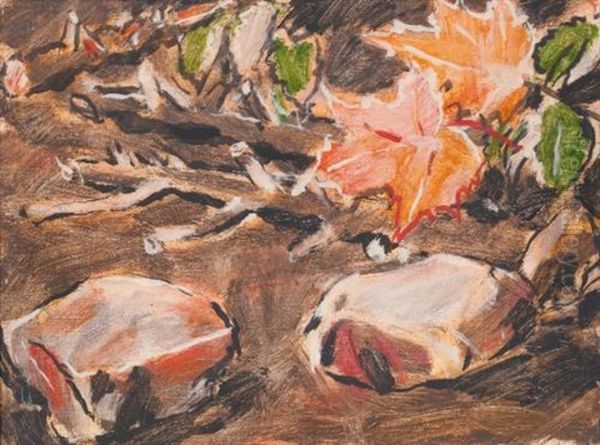 Stones And Maple Leaves Oil Painting by David Brown Milne