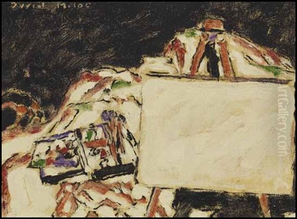 Paint Box, Easel And Canvas Oil Painting by David Brown Milne