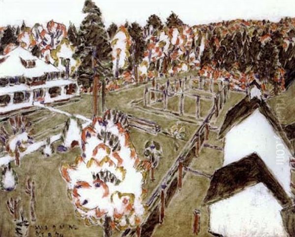 The Yard At The Glenmore Hotel Oil Painting by David Brown Milne