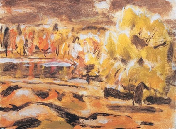 Trees By The River (stormy October: Gull River) Oil Painting by David Brown Milne