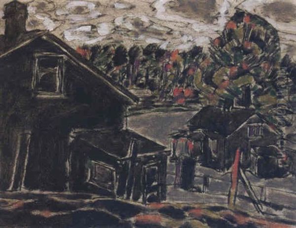Houses In Autumn, Weston Oil Painting by David Brown Milne
