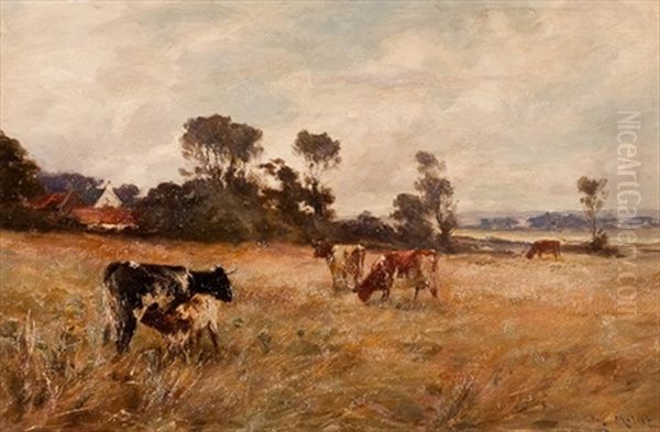 Cattle Grazing Near Cambuskenneth Oil Painting by Joseph Milne