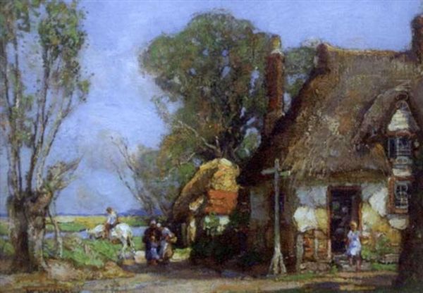 The Meadows At Holywell, Huntingdon Oil Painting by William Watt Milne