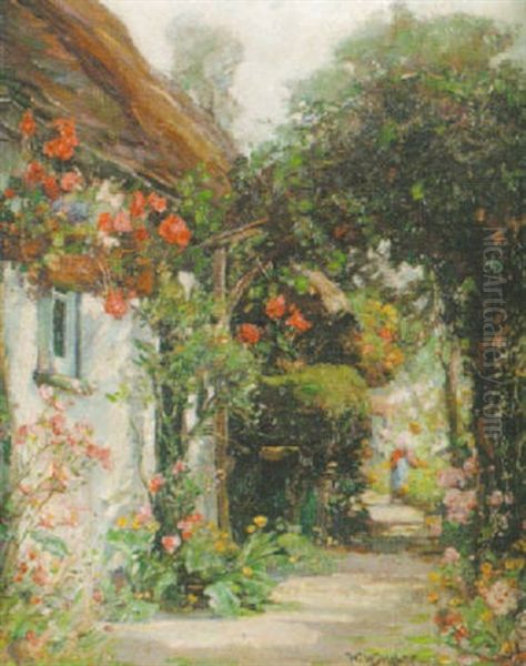 In A Cottage Garden Oil Painting by William Watt Milne