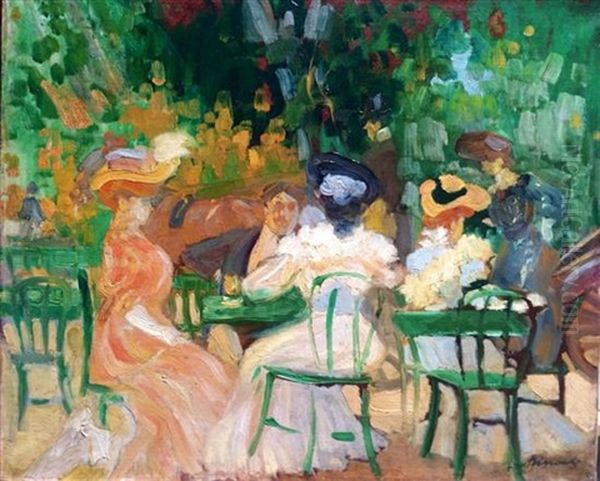 Outdoor Cafe Oil Painting by Antoine Guillaume (Tony) Minartz