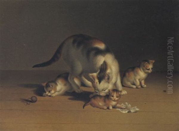 Katze Mit Ihren Jungen Oil Painting by Gottfried Mind or Mindt
