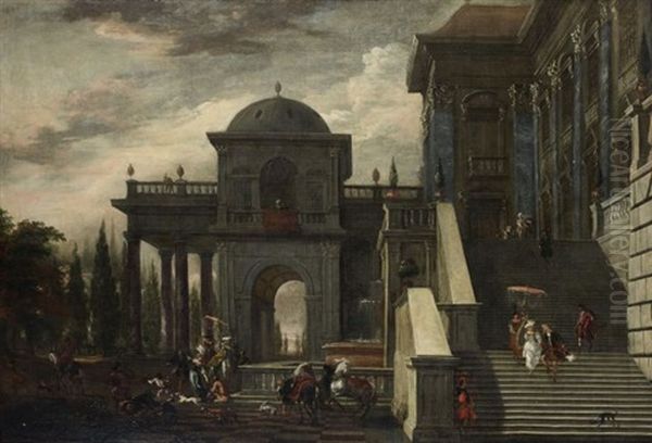 Elegante Compagnie Devant Un Palais Classique Oil Painting by Hendrich van Minderhout