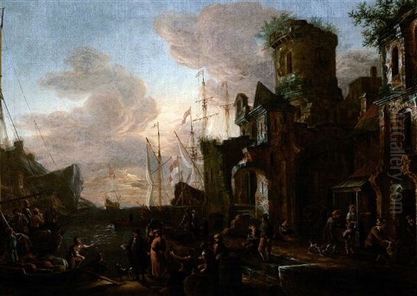 L'arrivee Du Navire Oil Painting by Hendrich van Minderhout
