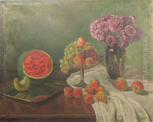 Still Life With Fruit And Flowers Oil Painting by Cornel Minisan