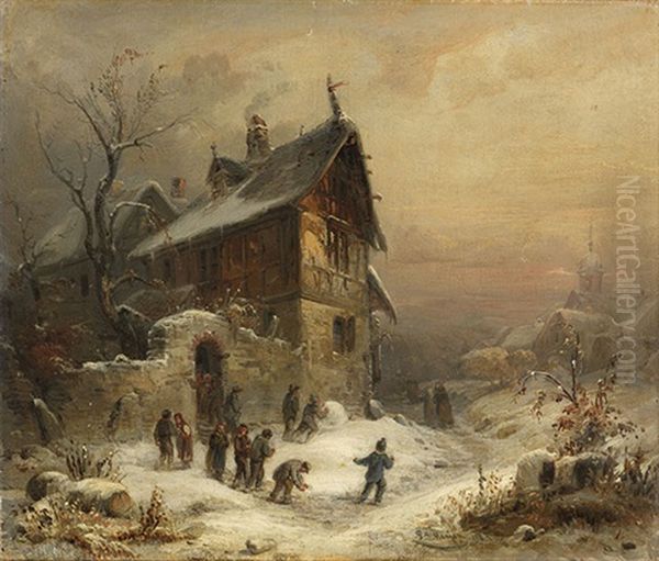 Winterlandschaft Mit Figurenstaffage Oil Painting by (Paul) Joseph Minjon