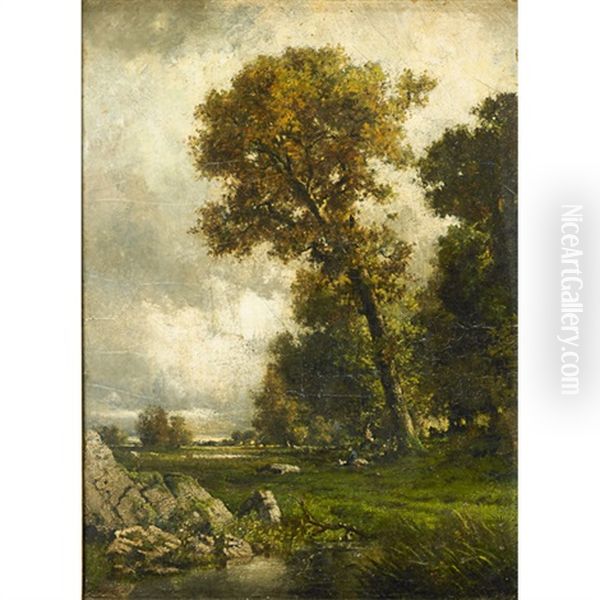 Landscape With Figure Under Tree Oil Painting by Robert Crannell Minor Sr.
