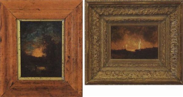 Sunset At Water's Edge With Figure Oil Painting by Robert Crannell Minor Sr.