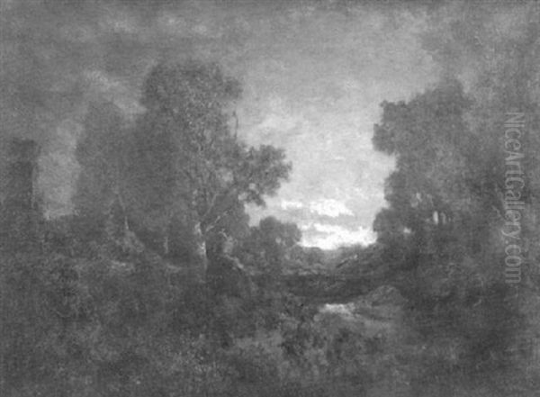 Landscape At Sunset Oil Painting by Robert Crannell Minor Sr.