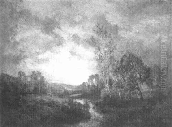 Near Lake Konomar, Connecticut Oil Painting by Robert Crannell Minor Sr.