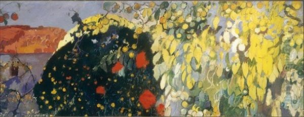 Paisaje Enmarcado Por Grandes Arboles, Al Fondo, Una Montana (landscape With Trees And Mountains In Background) Oil Painting by Joaquin Mir Trinxet