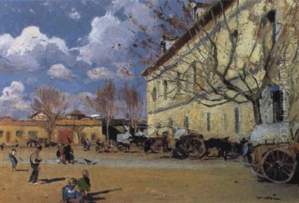 Placa De Les Casernes Vilanova Y La Geltru Oil Painting by Joaquin Mir Trinxet