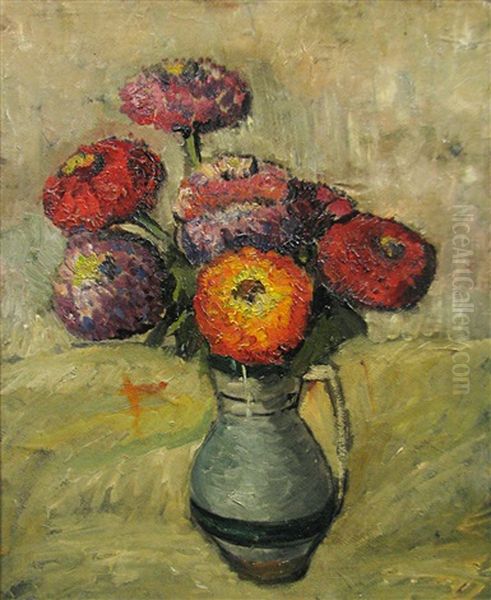 Pot With Flowers Oil Painting by Casilda Miracovici