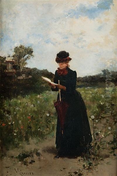 La Lectura En El Campo Oil Painting by Francisco Miralles Galup