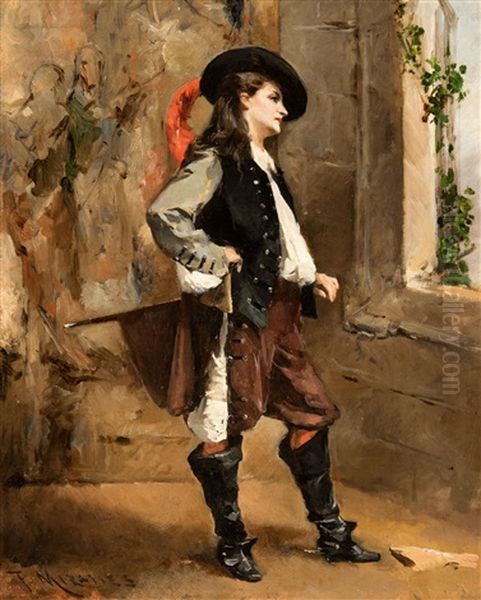 Portrat Einer Schauspielerin In Einer Klassischen Hosenrolle Oil Painting by Francisco Miralles Galup