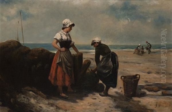 Beach Scene With Figures Oil Painting by Francisco Miralles Galup