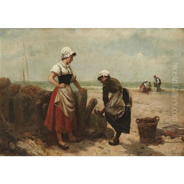 Fisherfolk On The Shore Oil Painting by Francisco Miralles Galup