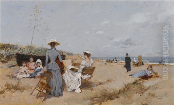 Painting On The Beach Oil Painting by Francisco Miralles Galup