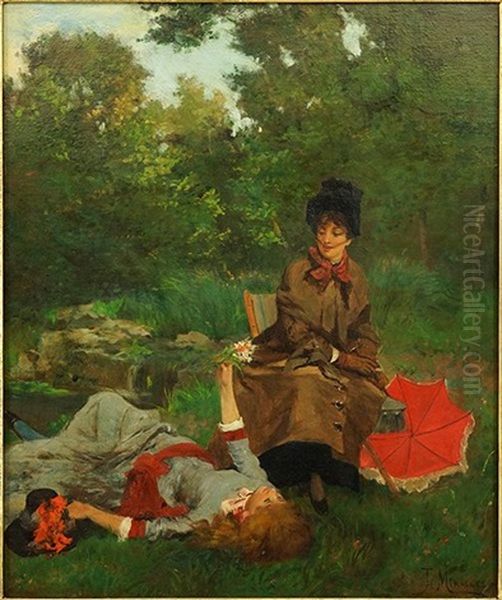 Two Ladies In The Afternoon Oil Painting by Francisco Miralles Galup