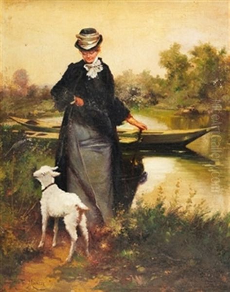 Dama Con Perro Oil Painting by Francisco Miralles Galup