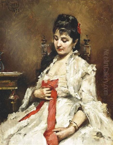 The Red Ribbon Oil Painting by Francisco Miralles Galup