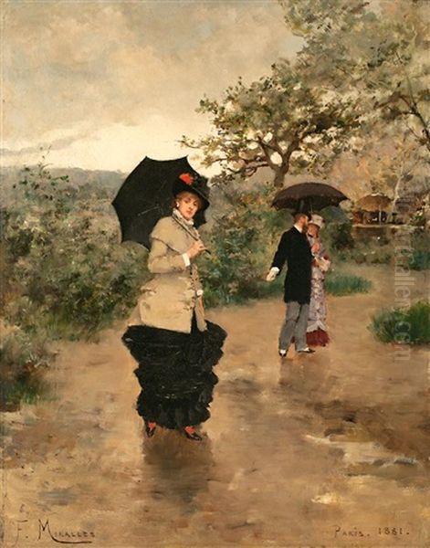 Jovenes En Un Jardin Parisino Oil Painting by Francisco Miralles Galup