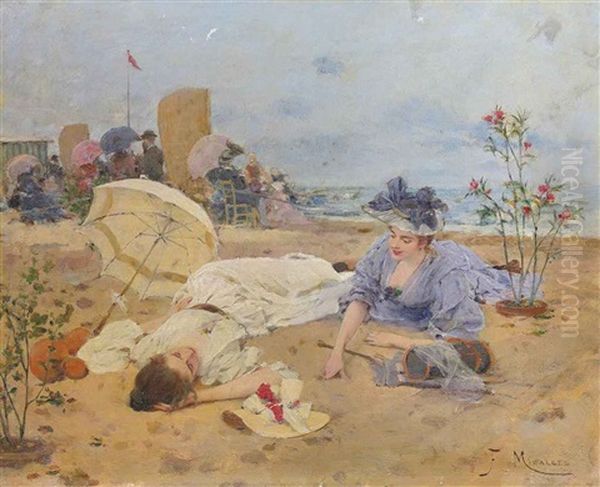 Resting On The Beach Oil Painting by Francisco Miralles Galup