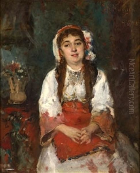 Figura Femenina Con Traje Tipico Oil Painting by Francisco Miralles Galup