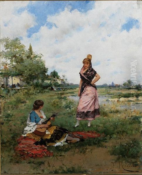 La Guitarrista Oil Painting by Francisco Miralles Galup