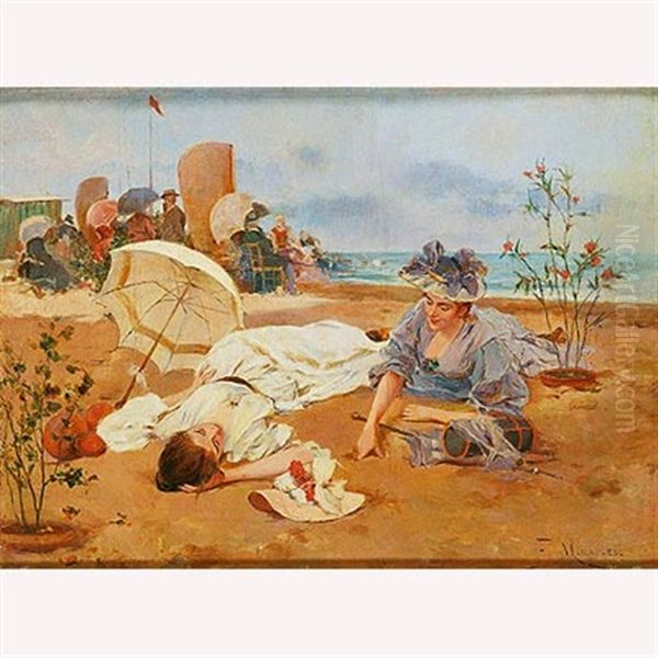 Damas Tendidas En La Paris-plage Oil Painting by Francisco Miralles Galup