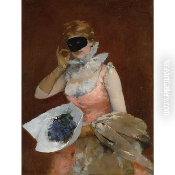 Mujer Con Mascara (the Masque) Oil Painting by Francisco Miralles Galup