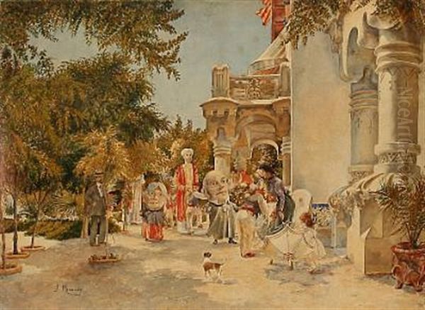 National Festival With Carnival Near A House Oil Painting by Francisco Miralles Galup