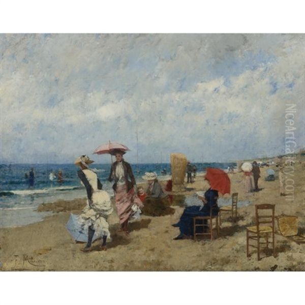 Summer On The Beach Oil Painting by Francisco Miralles Galup