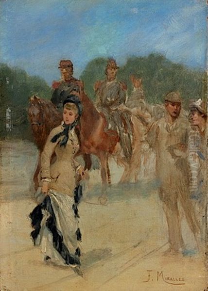 Elegante Et Militaires A Cheval Oil Painting by Francisco Miralles Galup