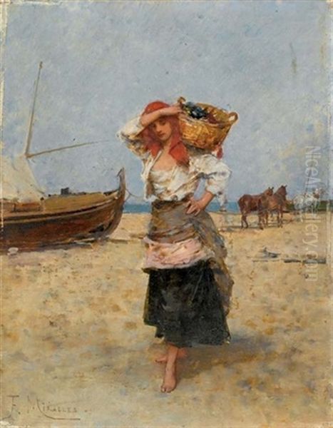 Pescadora - Fishergirl Oil Painting by Francisco Miralles Galup