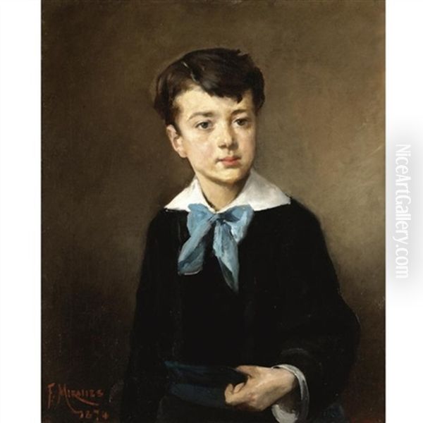 Retrato De Nino (portrait Of A Boy) Oil Painting by Francisco Miralles Galup