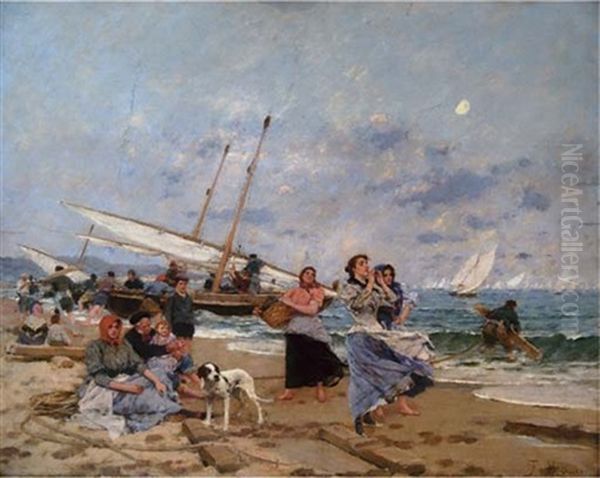 Las Barcas Del Bou Oil Painting by Francisco Miralles Galup